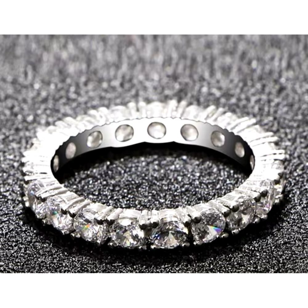 Elegant Sterling Silver Eternity Ring with Cubic Zirconia Wedding Band Size 6 - Picture 5 of 8